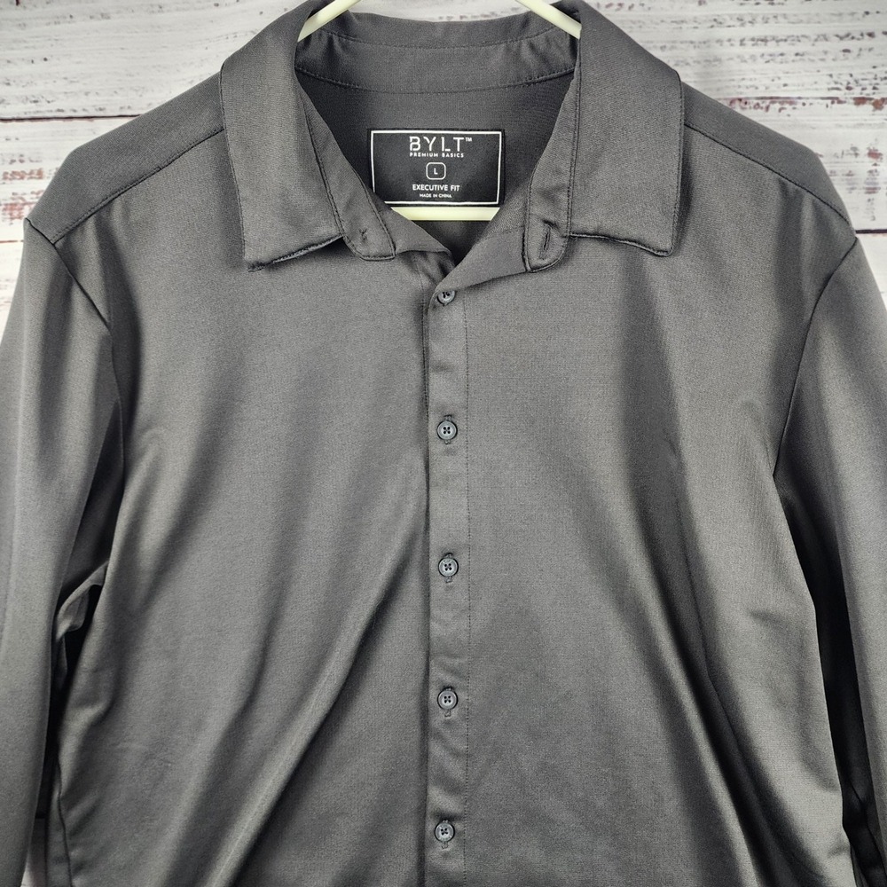 BYLT Executive Dress Shirt Mens Large L Executive Fit Charcoal Grey Performance